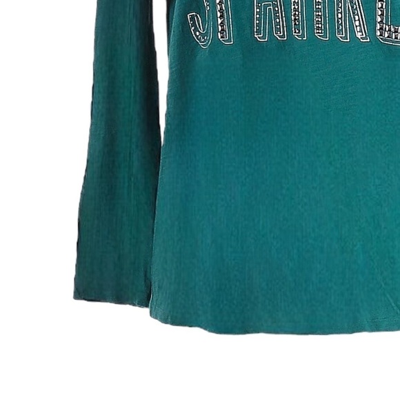 🌺 Lane Bryant Teal Studded Sparkle Graphic Hooded Long Sleeve Tee Size 14/16 - Picture 7 of 11